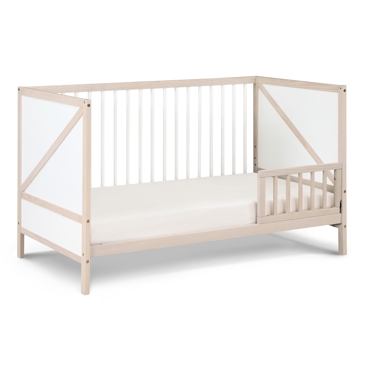 Suite Bebe Pixie Zen 3-in-1 Convertible Baby Wooden Crib With Round Spindles, in Washed Natural/White