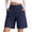 Navy, variant on Women's Cotton Linen Bermuda Shorts, High Waisted Summer Casual Shorts with Pockets, Knee Length Wide Waistband Shorts, S-2XL
