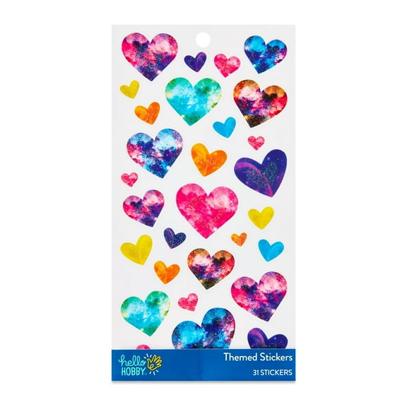 Hello Hobby Galaxy Hearts Themed Stickers, Multicolor, Heart Icons, 31 Count
