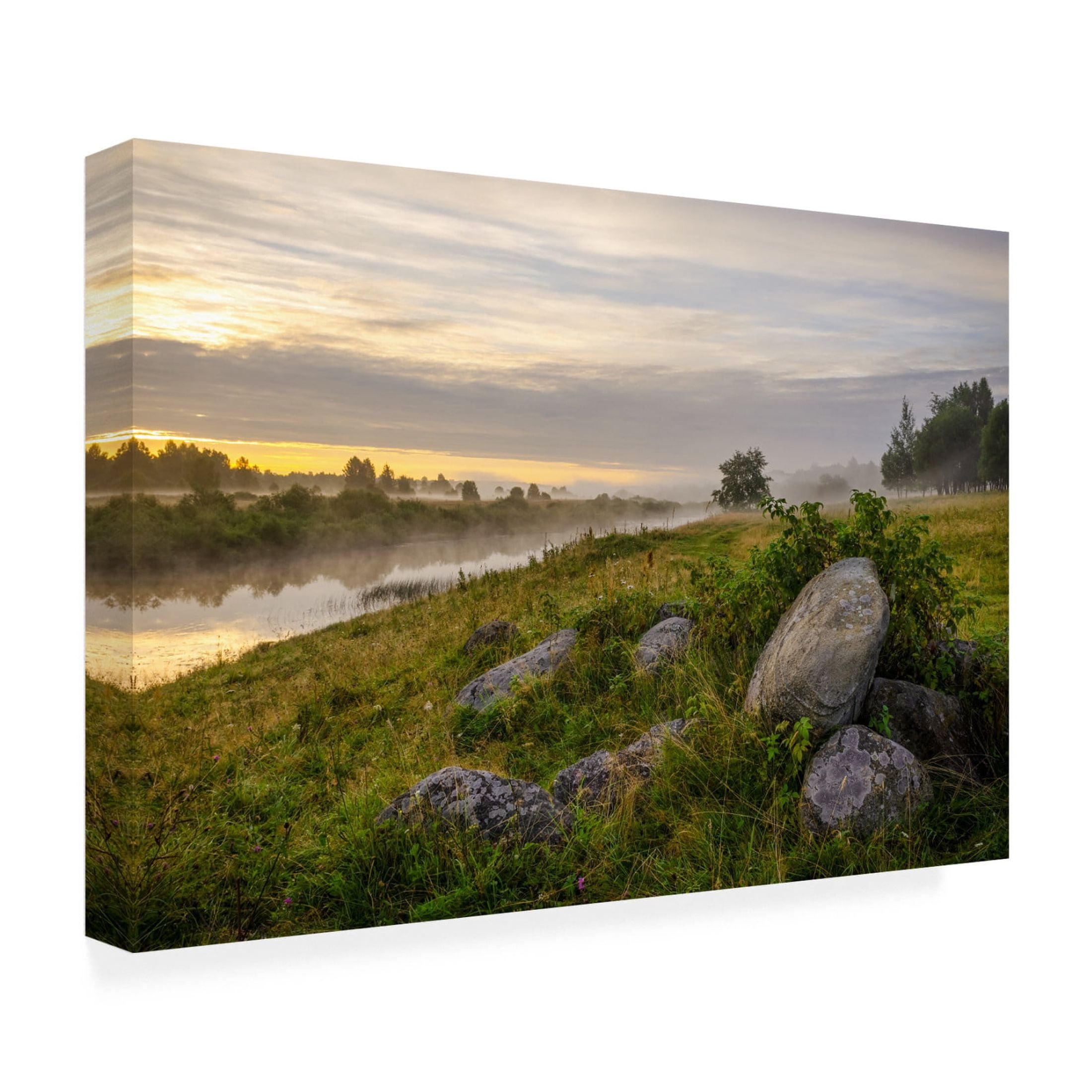 Canvas Wall Art - Yury A Melnikov 'Early Morning On The Bank Of A Small Northern River' Wall Art for Living Room, Bedroom, or Office Décor by Trademark Fine Art - 19 x 12 Inches