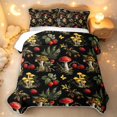 thumbnail image 2 of Homewish Boho Plant Mushrooms Quilt King,Vintage Botanical King Coverlet Set,Black,Black Reversible,3-Piece, 2 of 7