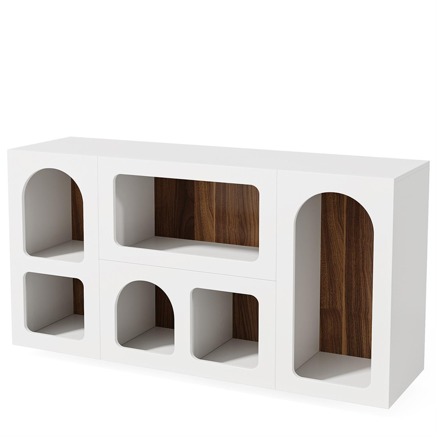 Demi Bonn 59" Console Table, Wooden Sofa Table Storage Organizer Entrance Table for Hallway, Bedroom, Living Room, White