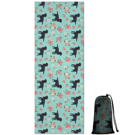 70x26 Inch Yoga Towel, Sweat Absorbent Non-Slip Mat for Hot Yoga, Pilates & Fitness,Labrador Floral Turquoise Pattern