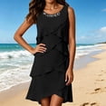 thumbnail image 2 of Womens Summer Dresses, Women's Flowy Chiffon Tiered Cocktail Dress Diamond Crewneck Sleeveless Layered Knee Length Wedding Guest Dresses, 2 of 6