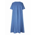 thumbnail image 5 of Womens Loose Fit Casual Linen Blend Solid Color Round Neck Short Sleeve Midi Dress Beach Royal Blue XXL, 5 of 9