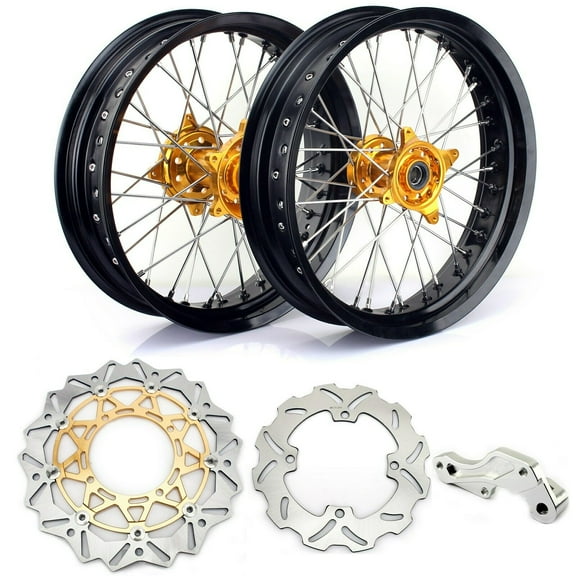 17" Complete Supermoto Wheels Set Hub Rims Rotors for Suzuki RMZ 250 450 07-21