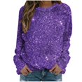 thumbnail image 5 of Elvqul Tshirts for Women Long Sleeve Purple Comfortable Tops Casual Pullover Crew Neck Blouses Sequin Print Plus Size Tshirts, 5 of 5