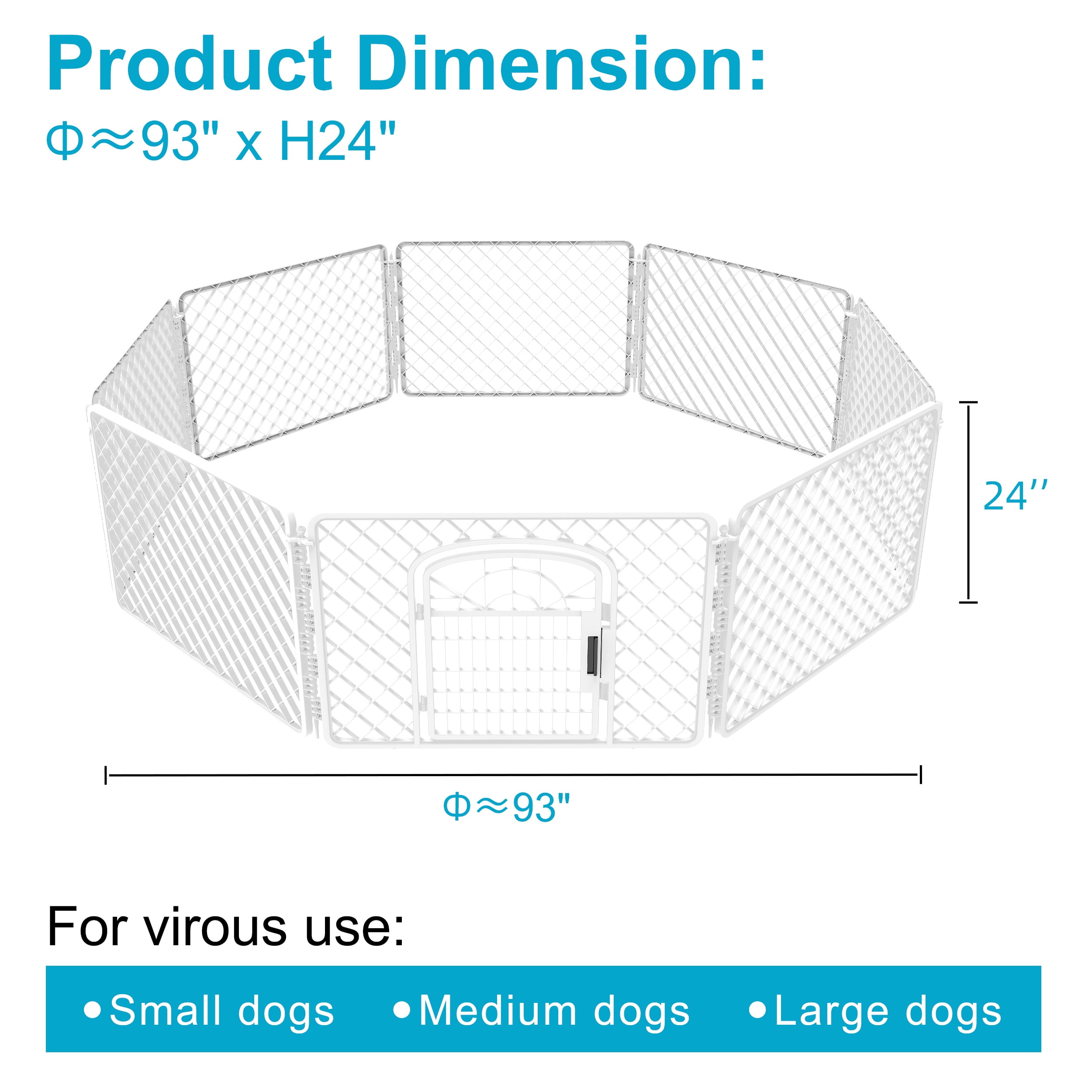 Vibrant Life 8-Panel Plastic Playpen for Dogs, White, 24"