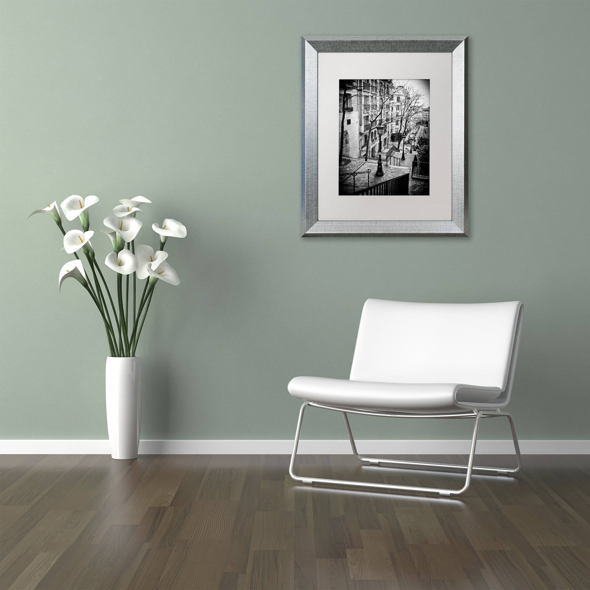 Trademark Fine Art "Parisian Lamppost" Canvas Art by Philippe Hugonnard, White Matte, Silver Frame