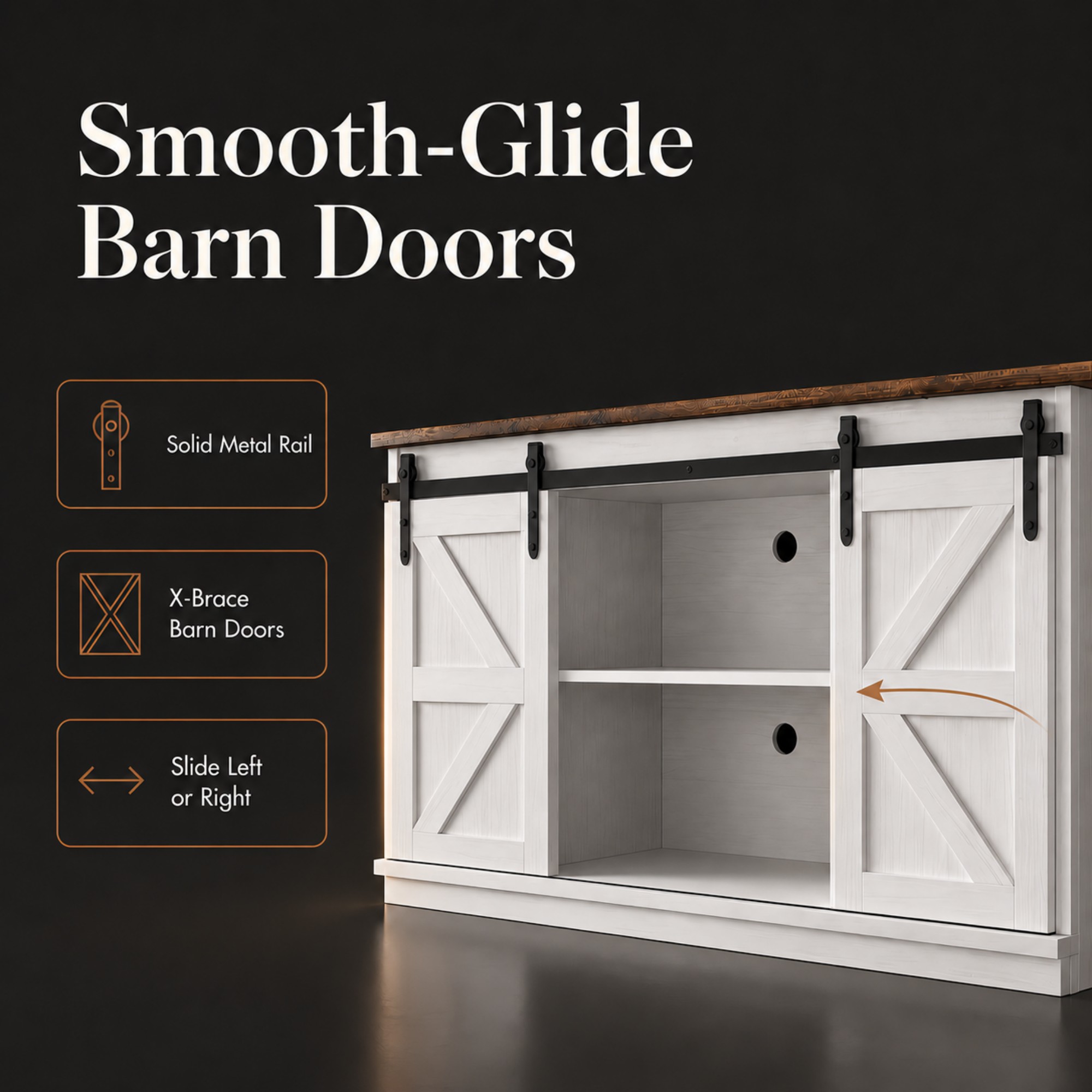 Vineego 58" Farmhouse TV Stand with Sliding Barn Doors, Milk White photo 7
