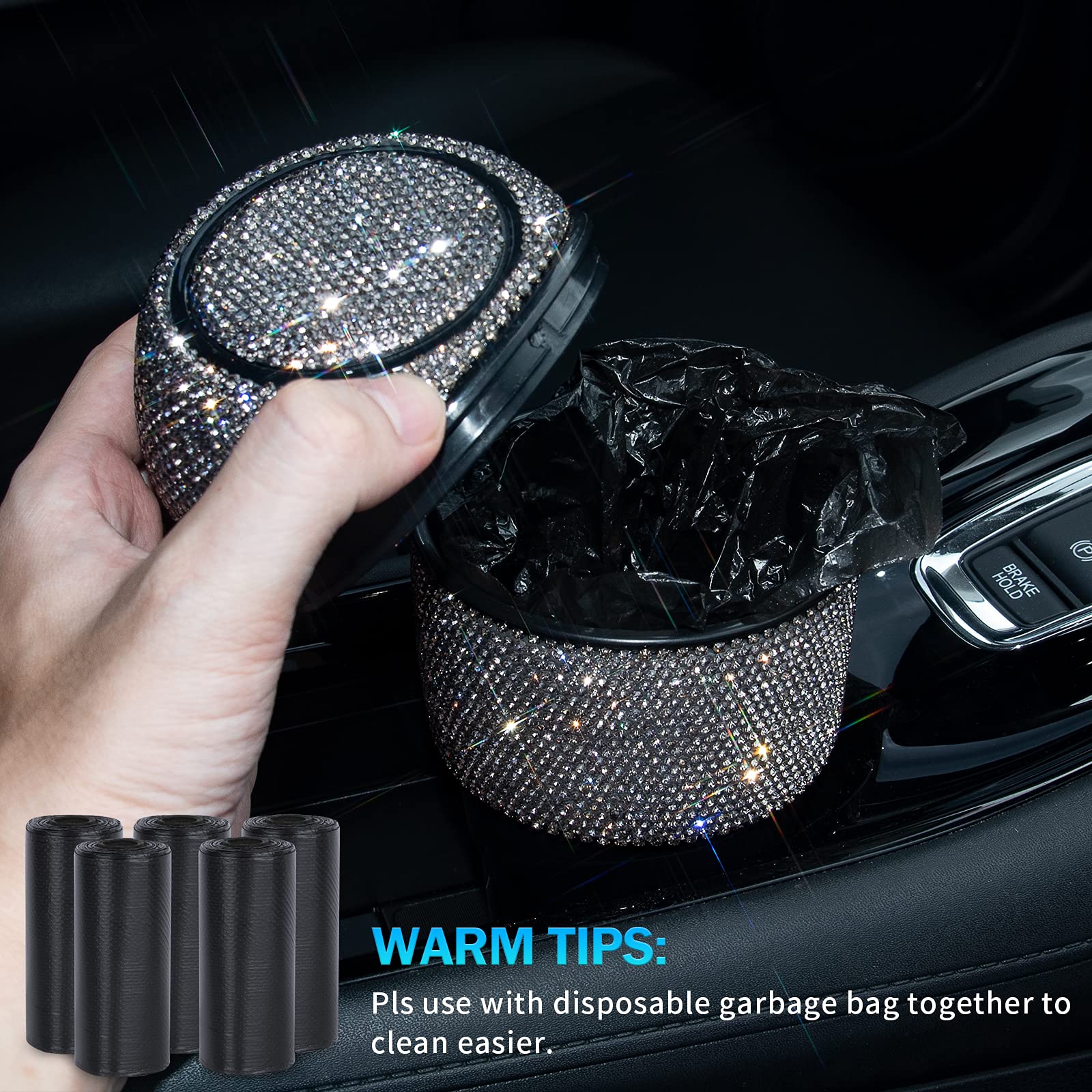 Car Trash Can Bin with Lid Crystal Bling Hanging Car Trash Bag Can Mini  Crystal Auto Garbage Can Waterproof Car Trash Can Plastic Desktops Trash  Can for Car wit… in 2023