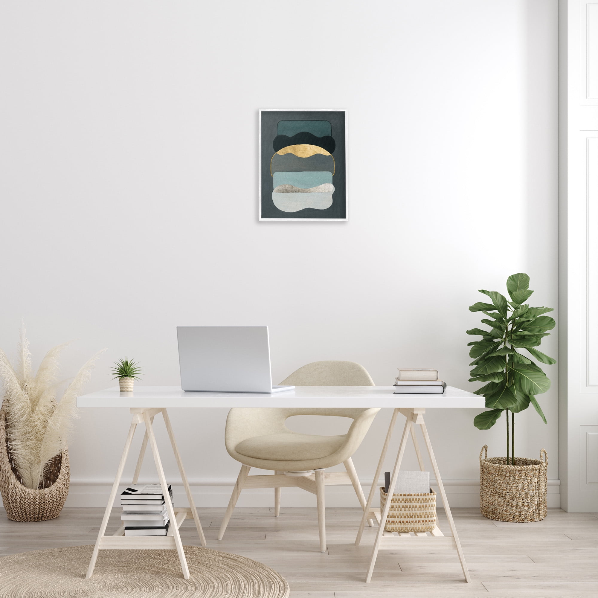 Stupell Industries Dark Layered Shapes Abstract Painting White Framed Art Print Wall Art, 16 x 20