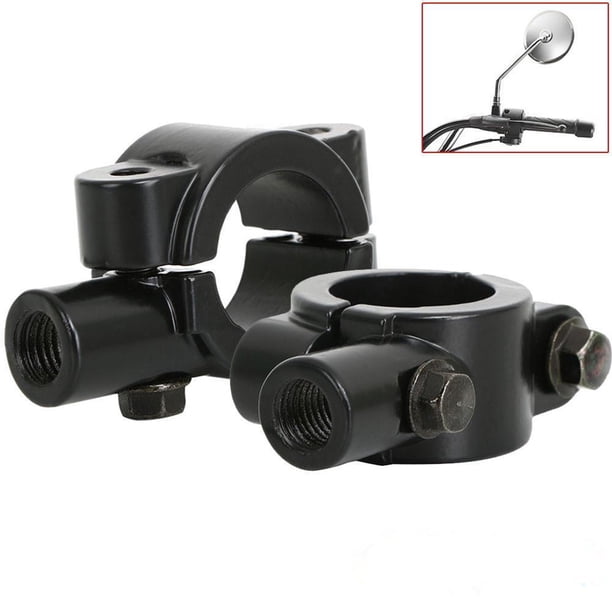 2 soportes para espejo retrovisor de motocicleta, 10 mm, 7/8", abrazadera de aluminio negra
