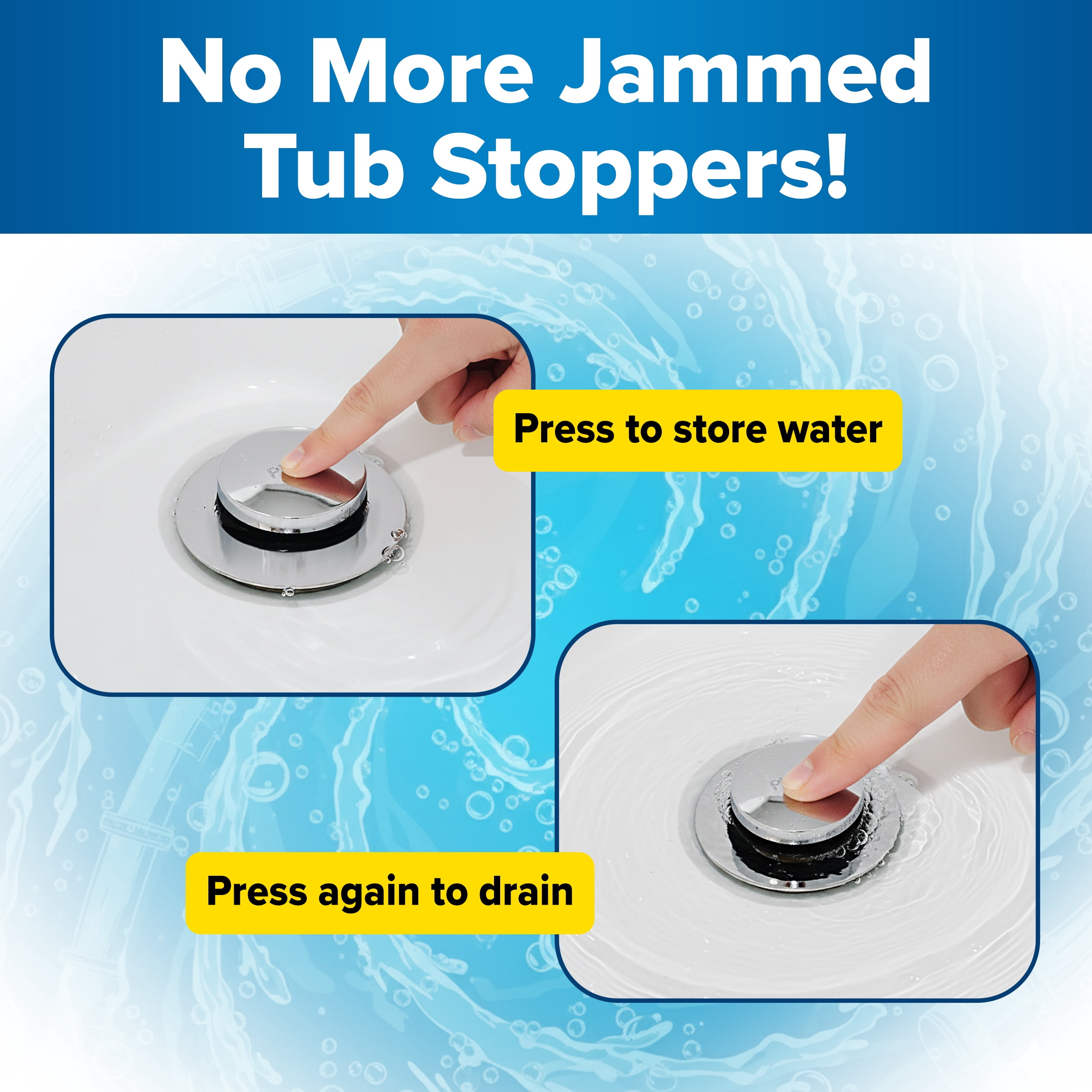 Tub Daddy Pro 2-in-1  Bathtub Drain Stopper with Hair Catcher, ClickLock Push-Button Seal, Chrome/Brushed Nickel