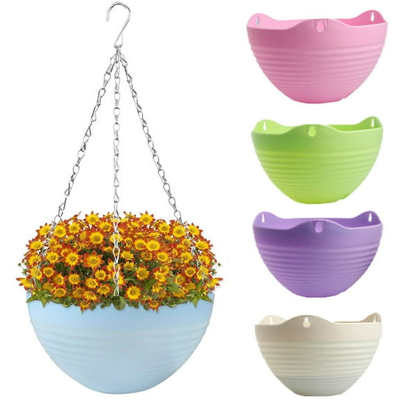 Manunclaims Self-Watering Hanging Planter for Indoor Outdoor Garden Plants, Multicolored Plastic Flower Pot Container with Hanging Chain - Garden Home Balcony Decoration