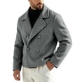 thumbnail image 2 of Hulanddfd Men's Pea Coat Turn Down Collar Double Breasted Short Wool Blend Jacket Casual Fall Winter Outerwear, 2 of 7