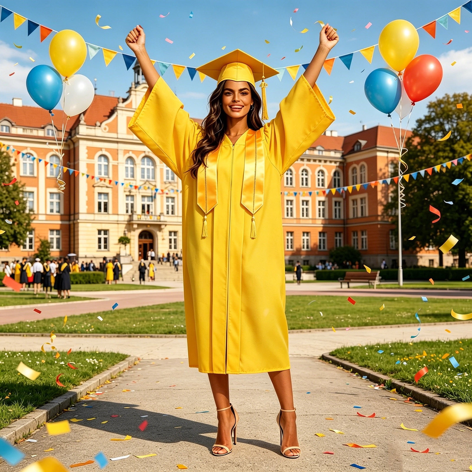graduation dress xl Rkstn for Women Woven Academic Gown Adult Graduation Robe Long Sleeve V Neck Zip Graduation Gown Plus Size Dresses (Yellow ,xl) graduation dresses