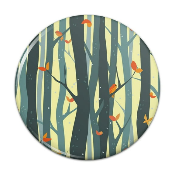 Tree Forest Pattern with Birds and Butterflies Pinback Button Pin
