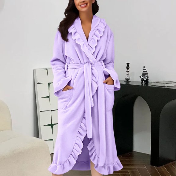 MVRLSH Bathrobe For Women Hooded Fleece Towelling Dressing Gown Lightweight Sauna Gown House Coat Long Bathrobe Plush Sleepwear Robes Bathrobes L