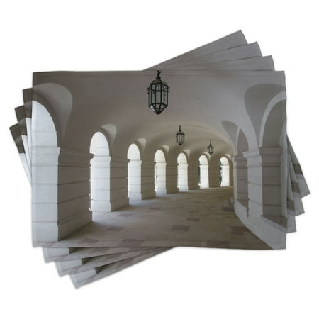 

Medieval Placemats Set of 4 Medieval Buildings Corridor with Arches and Lanterns Architectural Classical Artwork Washable Fabric Place Mats for Dining Room Kitchen Table Decor White by Ambesonne