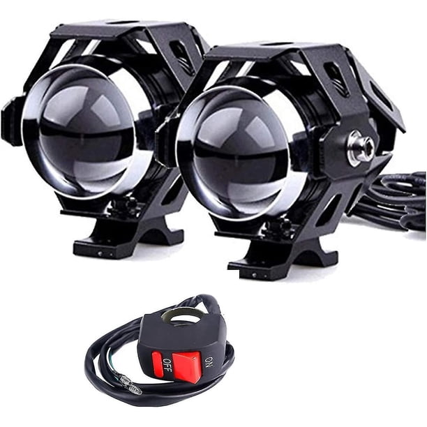 2 * Faros delanteros de motocicleta, faros LED Cree de 1200 lm 6500 k para faros Drl con luz alta/luz baja/flash 3 modelos con interruptor de encendido/apagado Color plateado