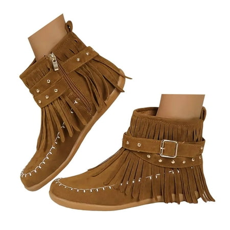 

Cowboy Boots for Women Fringe Casual Mid Calf Boots Retro Tassel Heel for Women Boots Boots for Women Fashion Retro Classic Pull On Boot for Girls Ladies Fall Winter