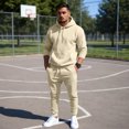 thumbnail image 5 of Men's Winter 2-Piece Casual Set, Solid Color Fleece Pullover Hoodie and Pants, Warm Lounge Wear For Everyday Cold Weather,Beige,L, 5 of 8