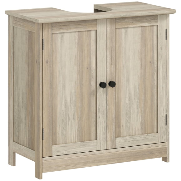 HOMCOM Meuble-Lavabo de Salle de Bain 24 Pouces, Armoire de Rangement pour Lavabo sur Pied avec 2 Portes, Tablette