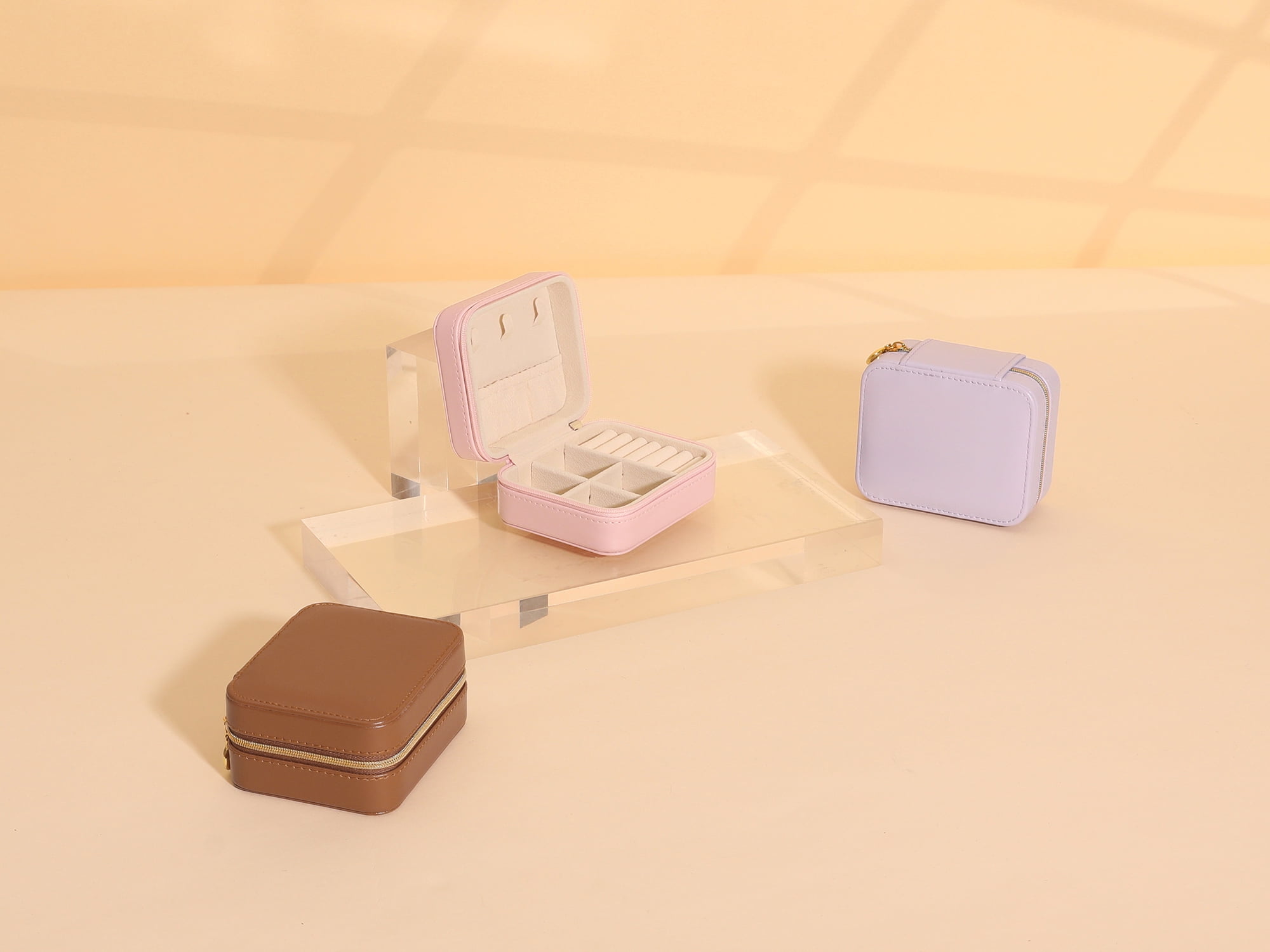 Unique Bargains Jewelry Box Small Portable PU Leather Jewelry Organizer Case Storage Brown