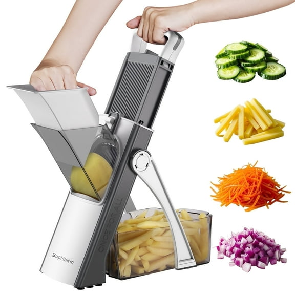 SupMaKin Mandoline Slicer & Vegetable Chopper, Mandolin Food Shredder Dicer Cutter, Adjustable Thickness Veggie Slicer for Carrot Potato Zucchi Cucumber Onion Tomato, Safe and Efficient Kitchen Gadge