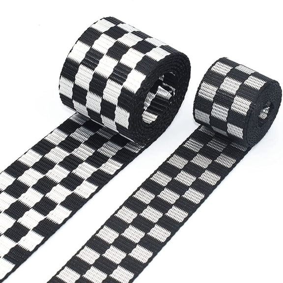 Soft Webbing Geometric Pattern Strap Black and White Grid Ribbon Stylish Nylon Webbing for Bag Strap DIY Sewing Upholstery 1.5" 1" Width (1" 5 Yards)