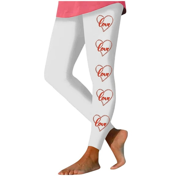 BLVB Women's Valentine Day Leggings Heart Printed Stretch Legging Tights High Waist Yoga Pants Valentine's Day Gifts