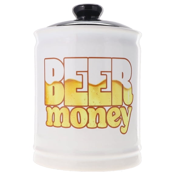 Cottage Creek Beer Money Ceramic Piggy Bank - 6" White Savings Jar for Adults