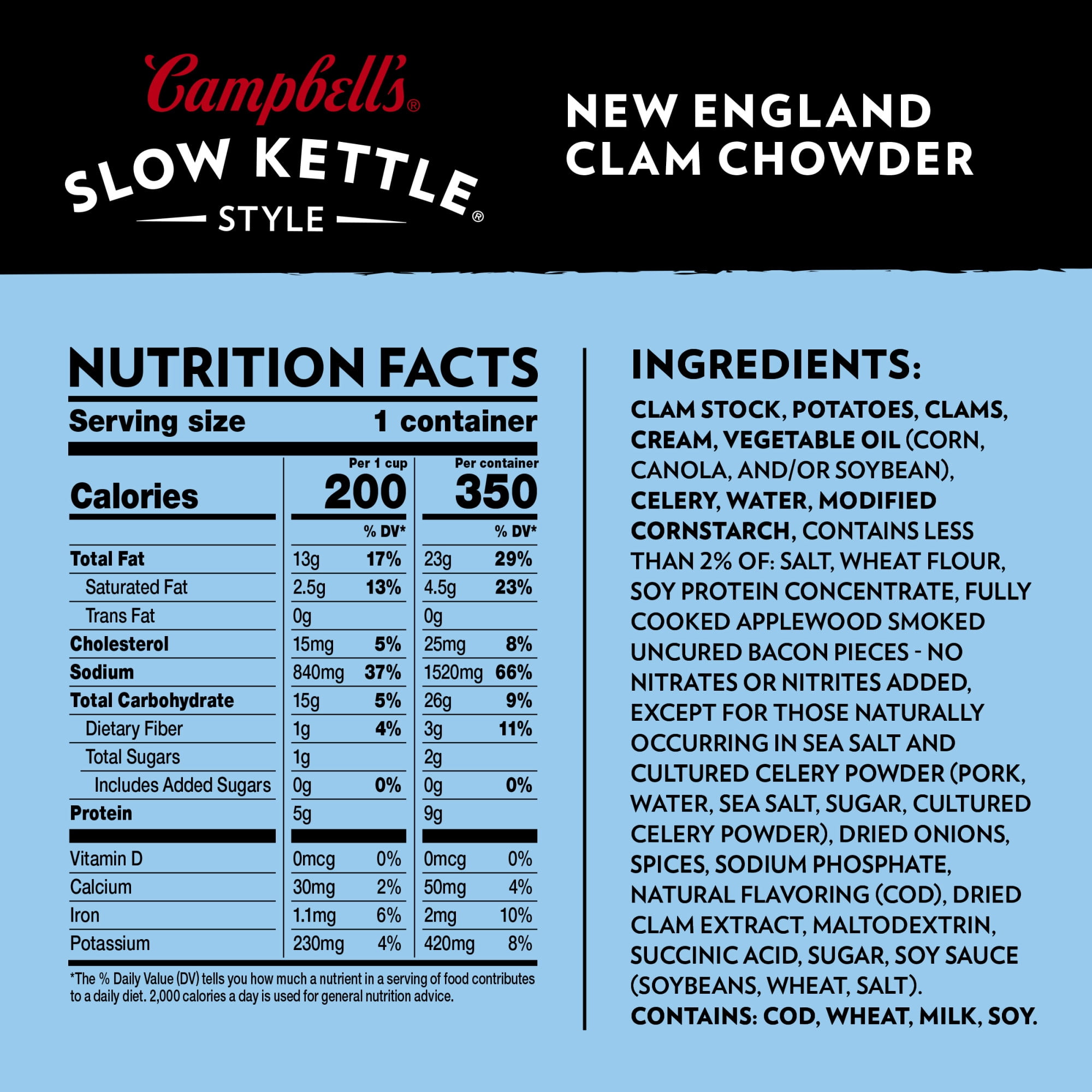 (4 pack) Campbell's Slow Kettle Style New England Clam Chowder, 15.5 oz. Tub