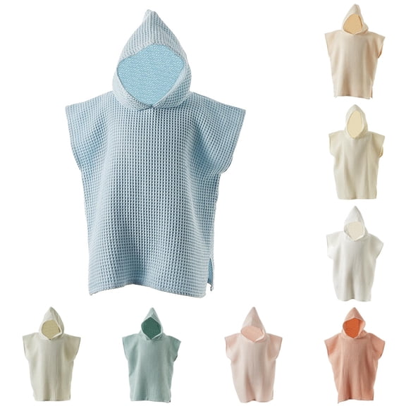 AWZXDE Boys Hooded Baby Poncho Towel Muslin Bathrobe For Toddler Kids Beach Wear Blue,One Size