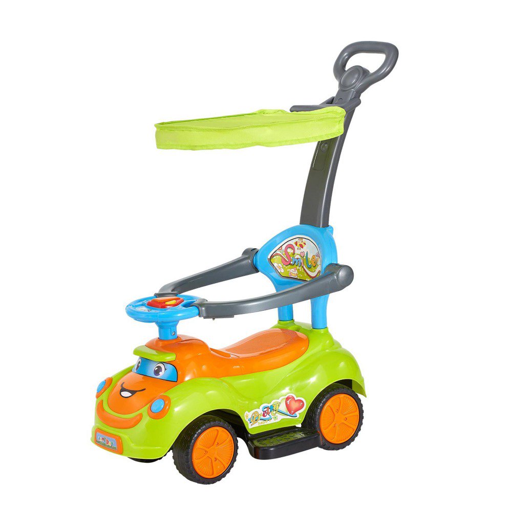 Toddler Ride On Push Car, with handle, guardrails, under-seat storage, foot-to-floor walker function, green