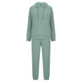 thumbnail image 5 of WULMLEO Women 2 Piece Tracksuit Outfits Half Button Drawstring Hoodies & Jogger Pants Long Sleeve Casual Loungewear Sets Light Green M, 5 of 7