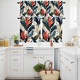 thumbnail image 3 of Tropical Plant Kitchen Curtains Valances and Tiers Set of 3 Green Palm Leaf Red Floral Tier Curtains and Valance with Rod Pocket for Small Windows, 27.5"x24", 3 of 9
