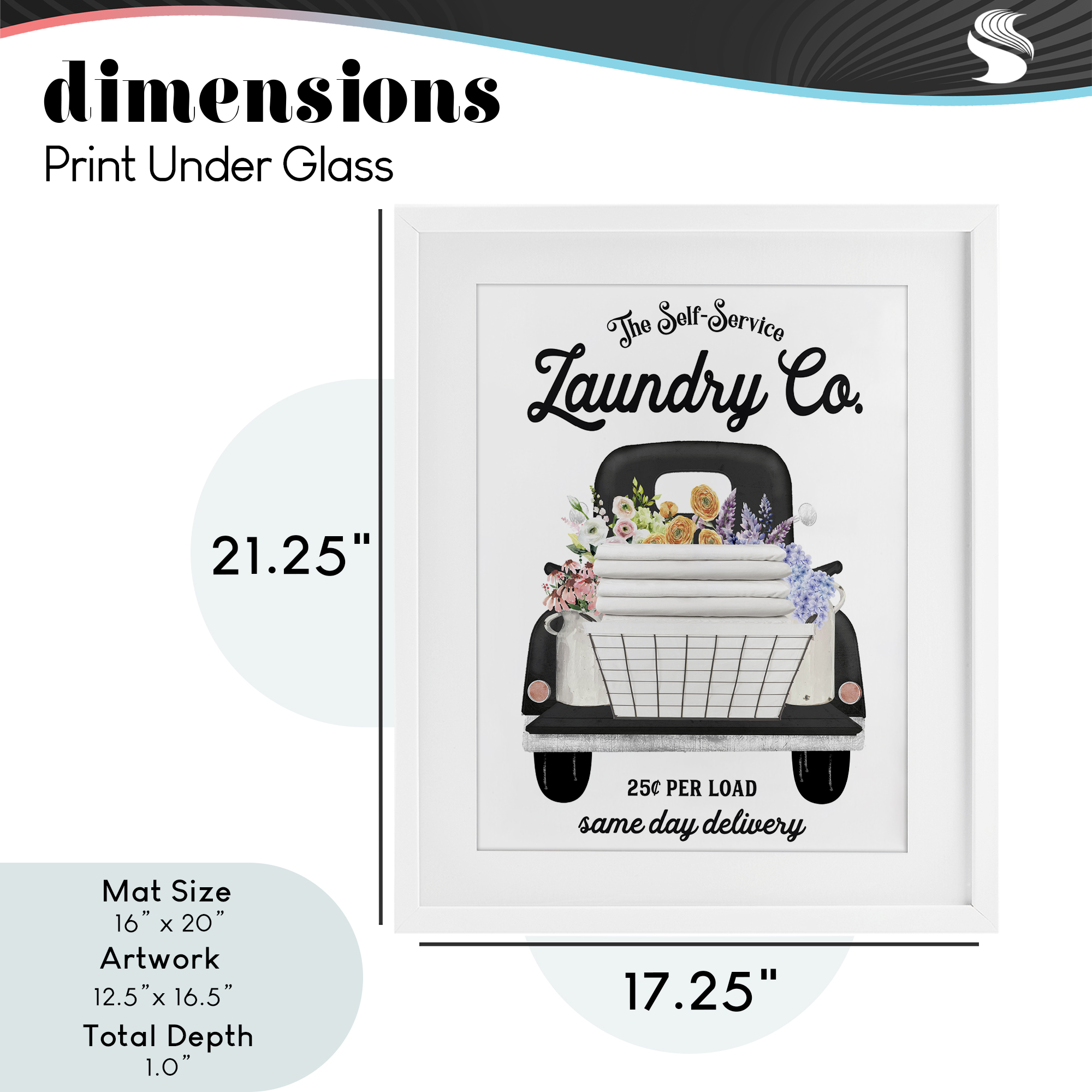 Laundry Service Truck White Framed Print Under Glass, design by Lettered and Lined
