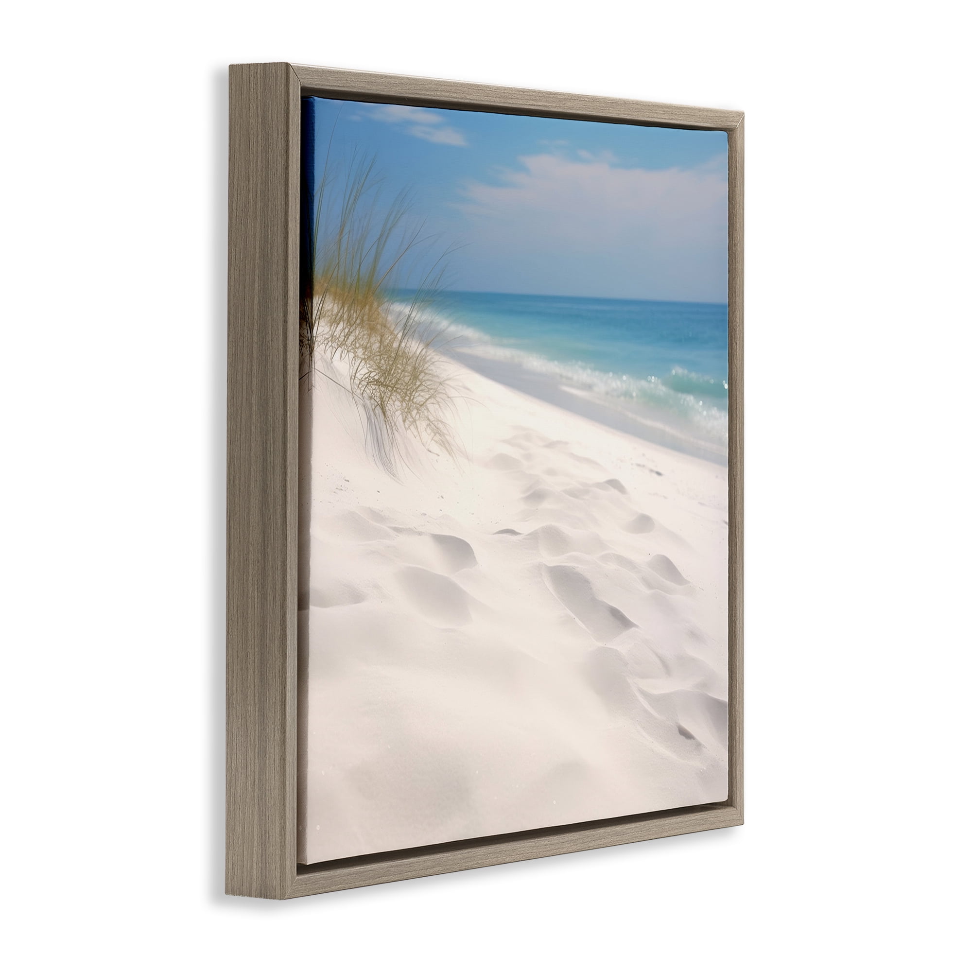 Stupell Industries Seabreeze Sandy Footprints Landscape Photography Brown Floater Framed Canvas Art Print Wall Art, 25 x 25