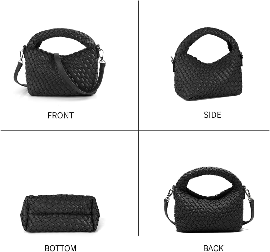 MMYGU Women Woven Tote Small Crossbody Bag, Weave Quilted Purse Square Shoulder Bag Woven Handbag with Detachable Strap