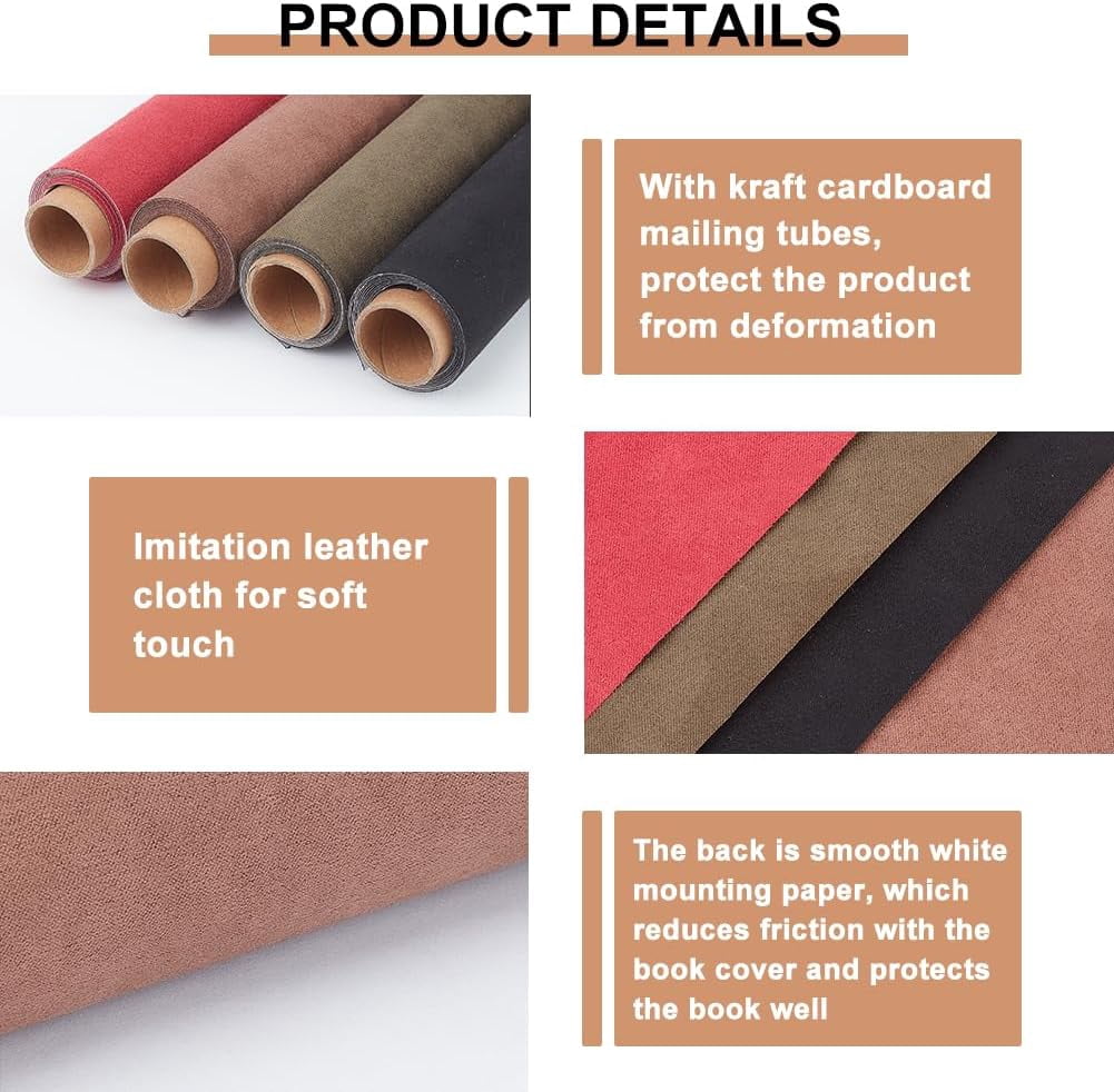 1 Set 4Pcs 4 Style DIY Imitation Leather Cloth with Paper Back for Book Binding Velvet Box Making Mixed Color 420~430x1000x0.1mm 1pc/color