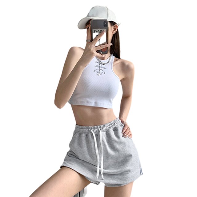 thinsony Shorts pour Femmes Jupes Robe Unie Décontractée à Cordon Mini Ligne A Mode Taille Haute Été Style Coréen pour Sports Gris S