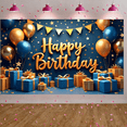thumbnail image 5 of Gold Lettering Banner Blue & Gold Color Scheme Birthday Backdrop Gift Box Decor Balloon Accents Celebration Display for Adult Birthday Parties Home Celebrations Indoor Events, 5 of 5