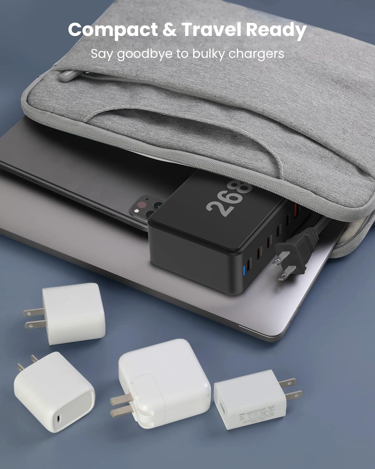 USB C Charger, 268W 8-Port Fast USB C Charging Station with 5 USB-C + 3 USB-A, Portable Multiport USB Charging Block Wall Hub for iPhone 15 14 13 12 iPad Pro MacBook Galaxy Pixel Switch