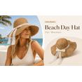 thumbnail image 4 of Roiihwy Summer Sun Beach Hats for Women, Wide Brim Straw Hats with Ruffled Bowknot, Khaki, Foldable Woven Sun Hat UV Protection on Clearence, 4 of 9