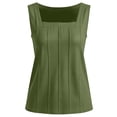thumbnail image 6 of HomeDM Women's Sleeveless Tank Tops Square Neck Loose Fit Summer T-Shirts Solid Color Trendy Pleated Tops Army Green Size XL, 6 of 7