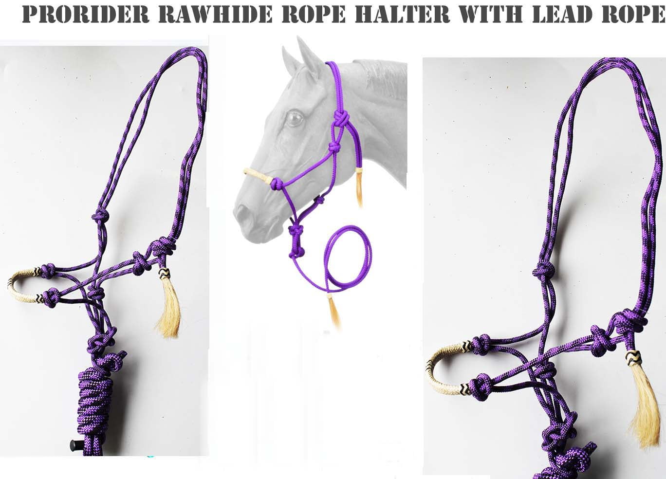 Nylon Cowboy Rope Halter Horse Tack Equine Nose Band Cover Natural/Green Rawhide 