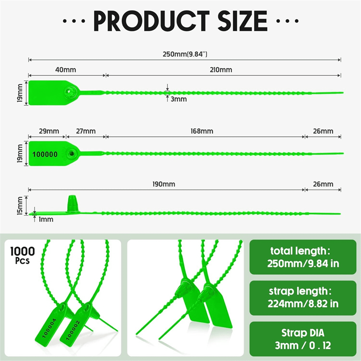 1000 Pcs Plastic Tamper Seals Tags Security Tags Seals Safety Numbered Zip Ties Labels Green