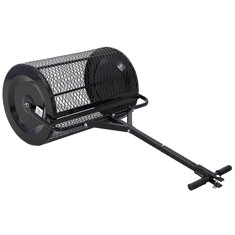 36 Inch Peat Moss Spreader, Metal Mesh Compost Spreader, 2-in-1 ATV / Walk-Behind with T‑Shaped Handle, Heavy Duty Lawn & Garden Manure Roller
